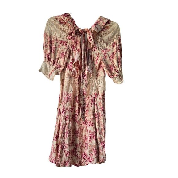 Free People Lucie Mini Dress Tie Open Back Lace Detail Puff Sleeves Size 0 - Picture 3 of 11